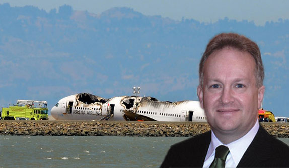 John Farrell with Asiana Airlines Crash in the background