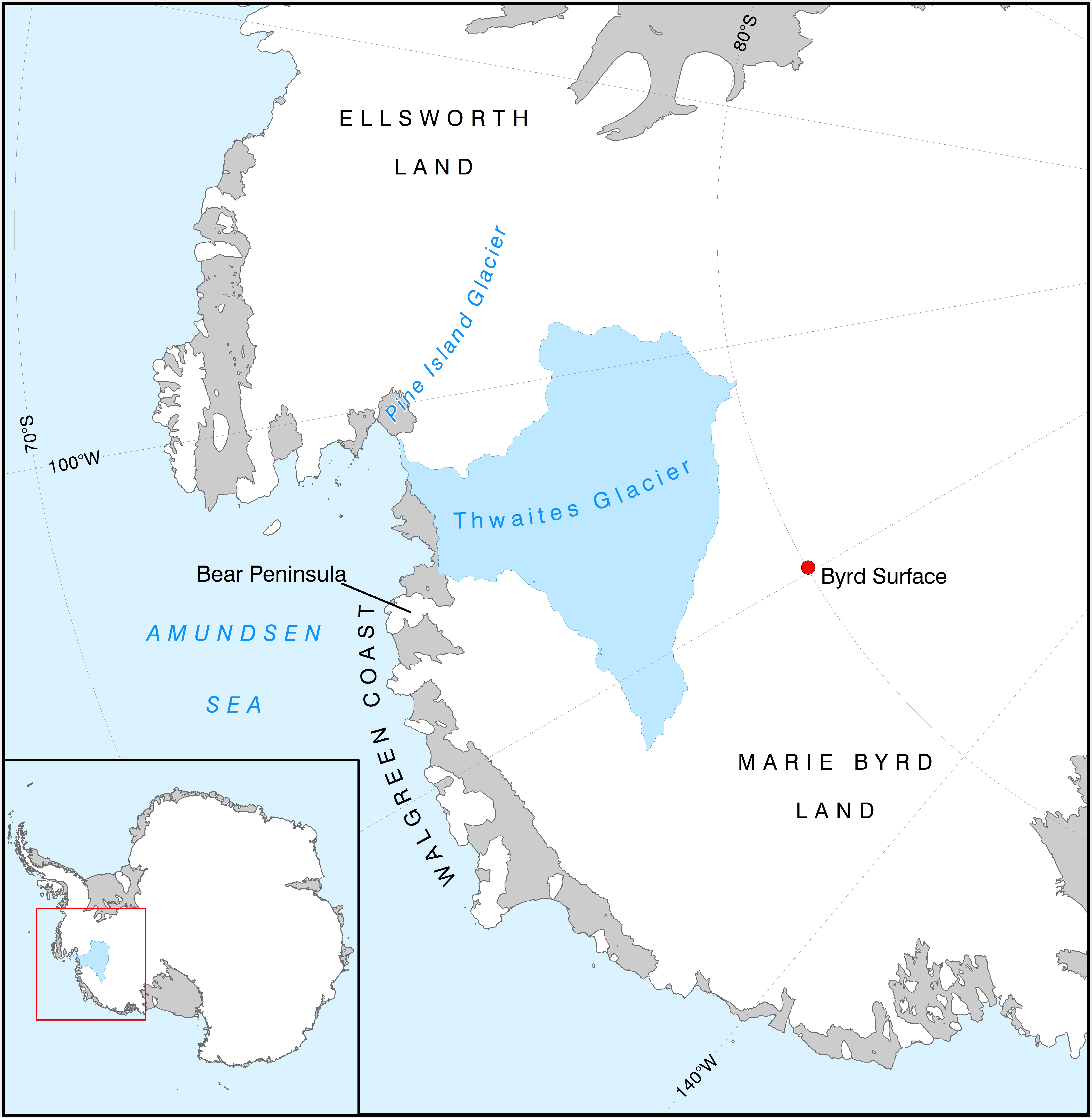 Map of Thwaits Glacier