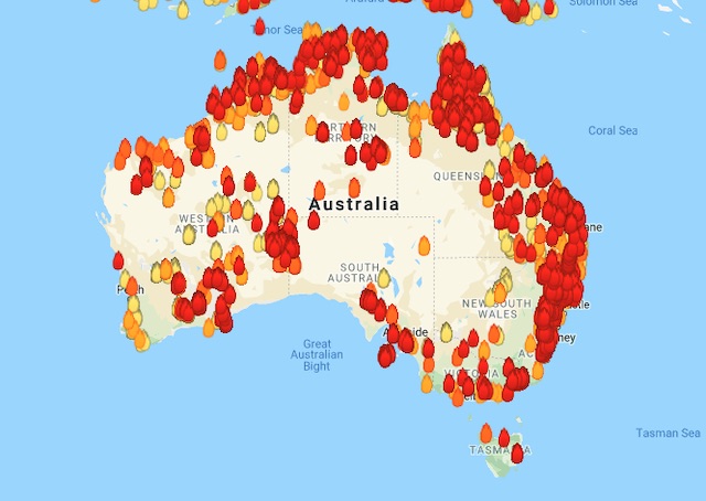 Map of Australian wildfires