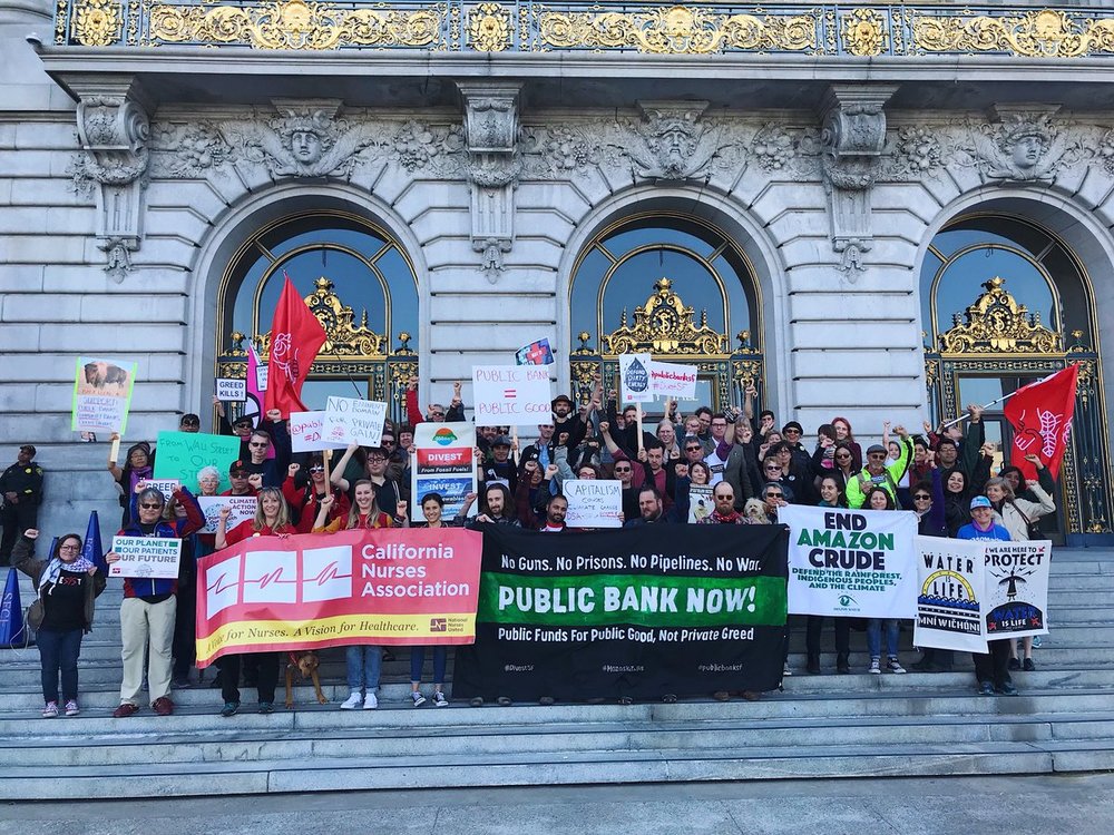 Public Bank Coalition on City Hall steps