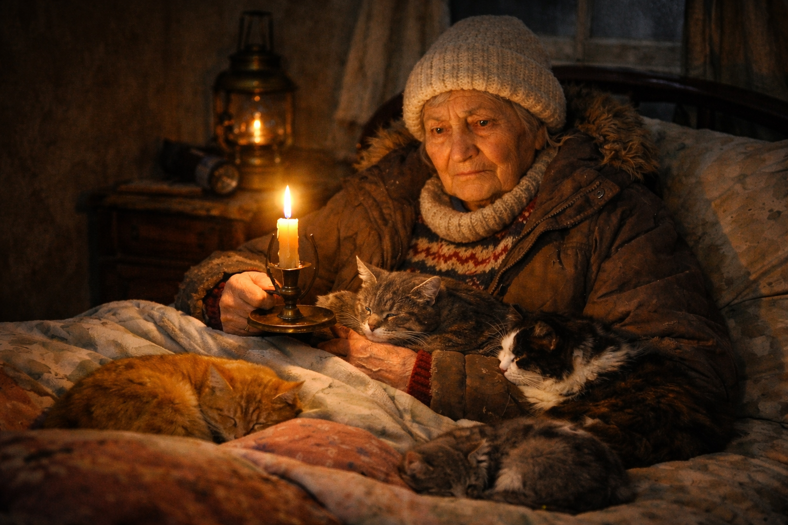Elderly lady in the cold