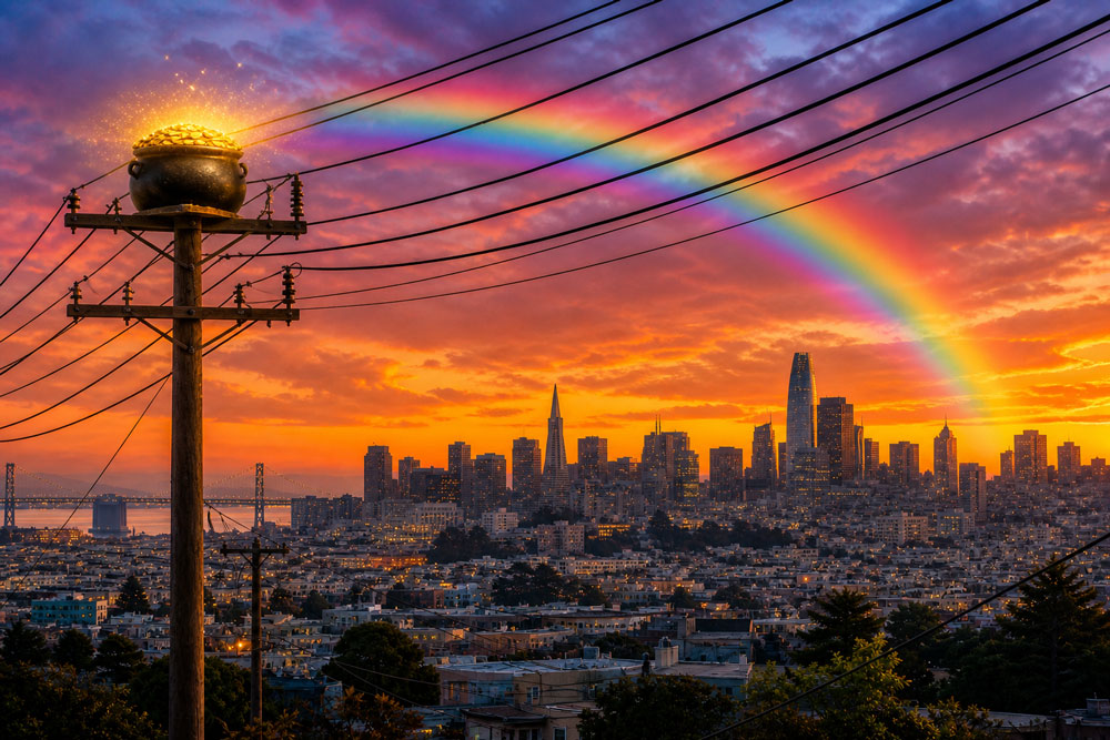 City lights up at sunset