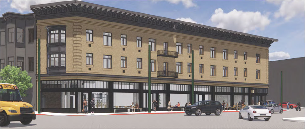 Fire-damaged Verdi Building near Washington Square in North Beach
